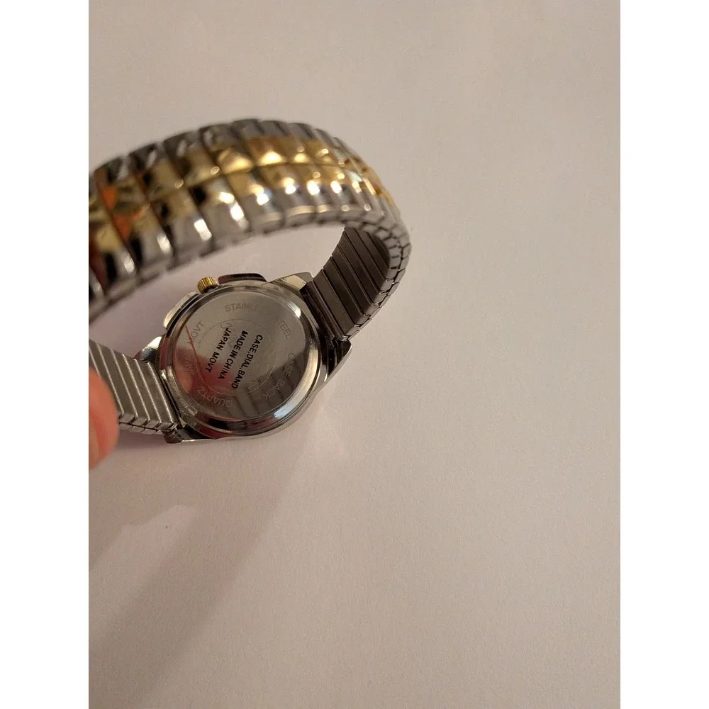 K Brand Womens Two Tone Gold Silver Expansion Band Watch Quartz Movement
